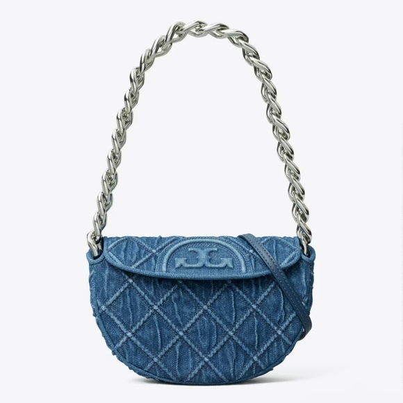 ❌️SOLD SOLD❌️Tory Burch MINI FLEMING SOFT DENIM CRESCENT BAG NWT - Picture 4 of 6